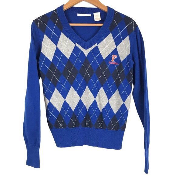 Lady Vesi Womens S Florida Gators Argyle Sweater Pullover Long Sleeve Blue White - Picture 10 of 10